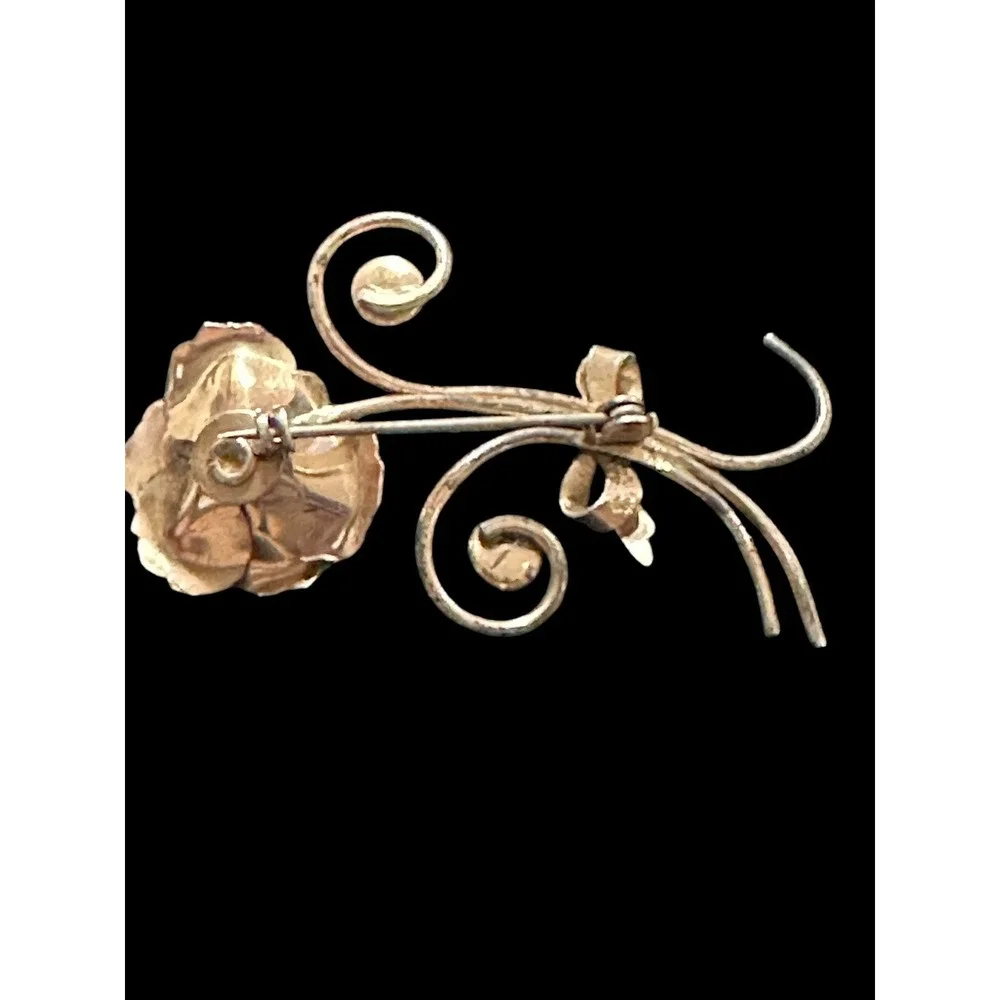 Vintage Gold Tone Flower Floral Brooch Blue Rhinestones Signed AVIL‎ STE